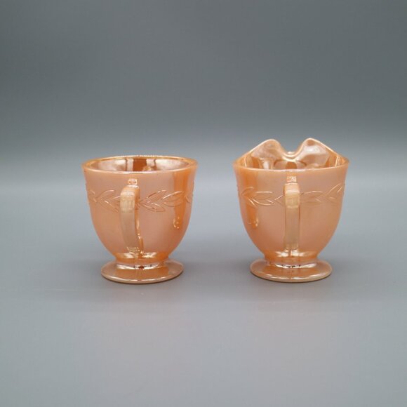 Vintage Fire King Peach Lustre Laurel Pattern Creamer & Sugar Bowl - Picture 2 of 7